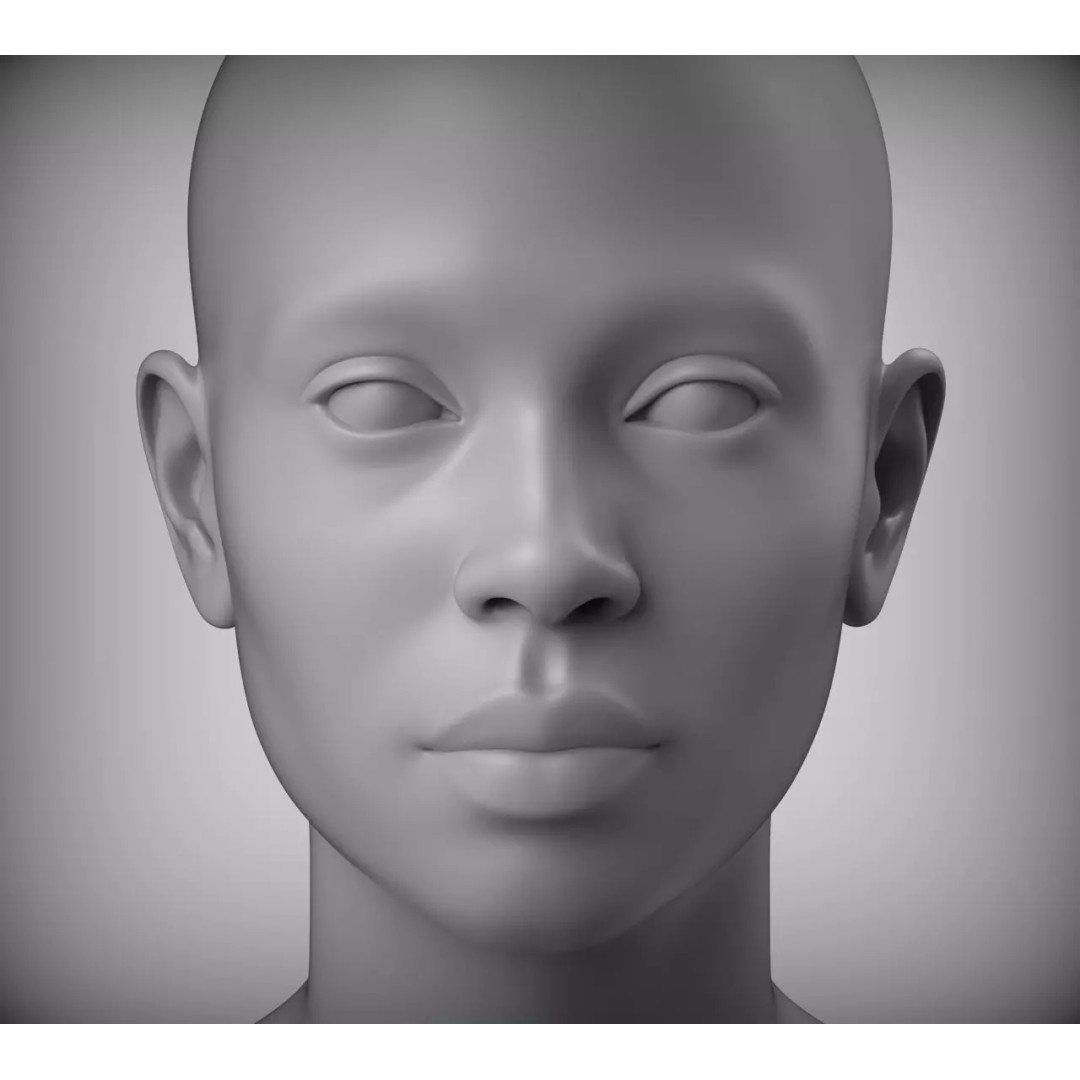 Realistic Female Asian American Head 3D Model – Low Poly Rigged Character - View 2