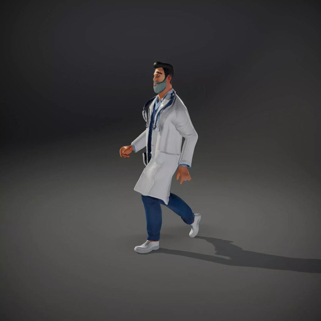 Friendly Doctor 3D Model – Low Poly Character with Stethoscope, FBX