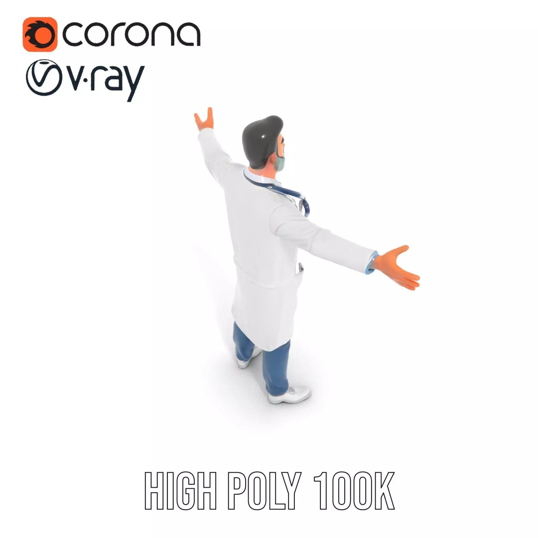 Friendly Doctor 3D Model – Low Poly Character with Stethoscope, FBX - View 10