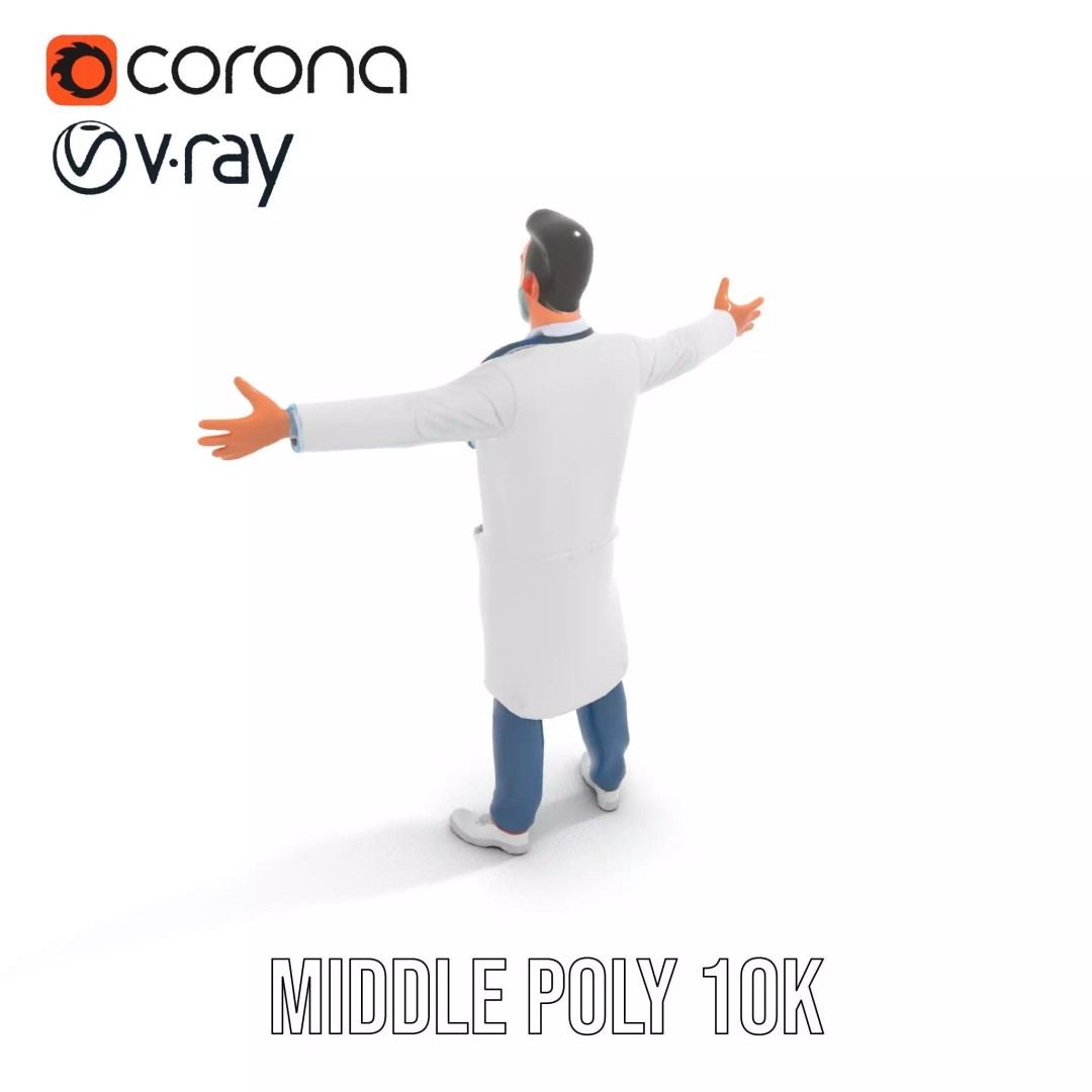 Friendly Doctor 3D Model – Low Poly Character with Stethoscope, FBX - View 11