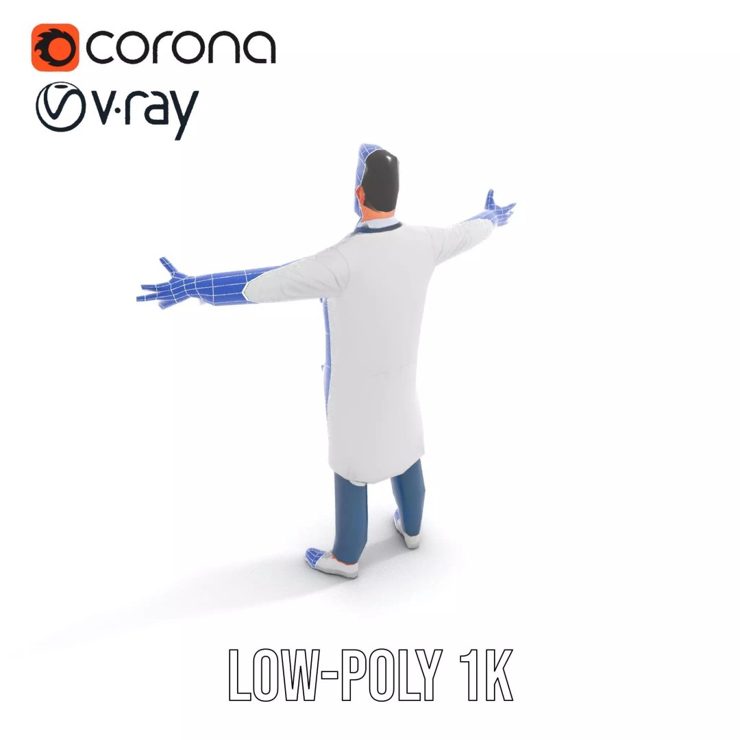 Friendly Doctor 3D Model – Low Poly Character with Stethoscope, FBX - View 12