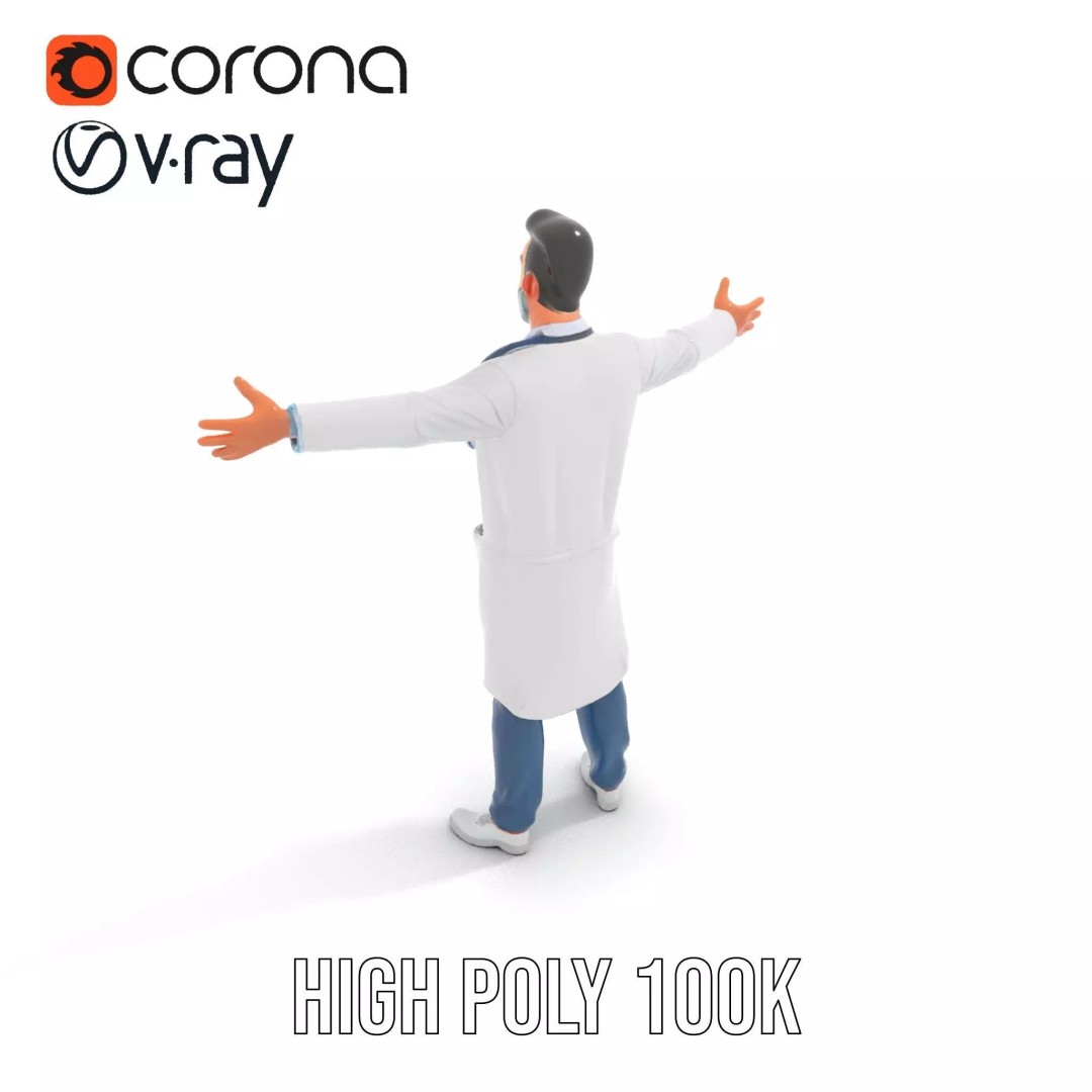 Friendly Doctor 3D Model – Low Poly Character with Stethoscope, FBX - View 13