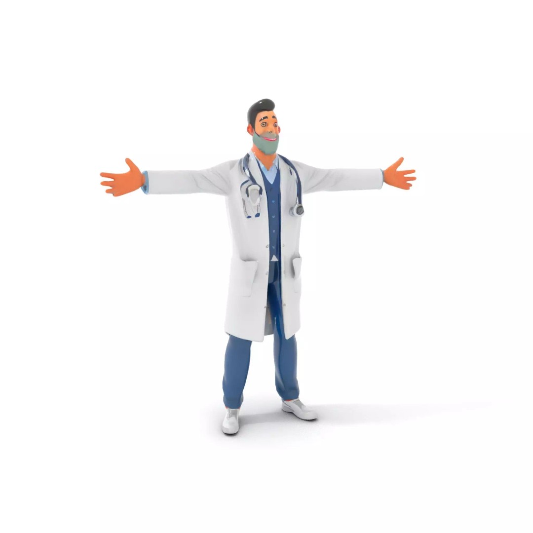 Friendly Doctor 3D Model – Low Poly Character with Stethoscope, FBX - View 14