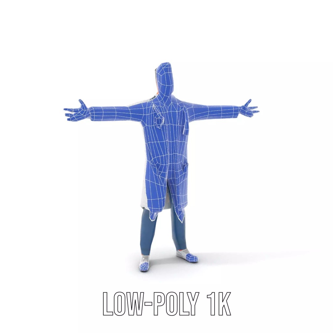 Friendly Doctor 3D Model – Low Poly Character with Stethoscope, FBX - View 15