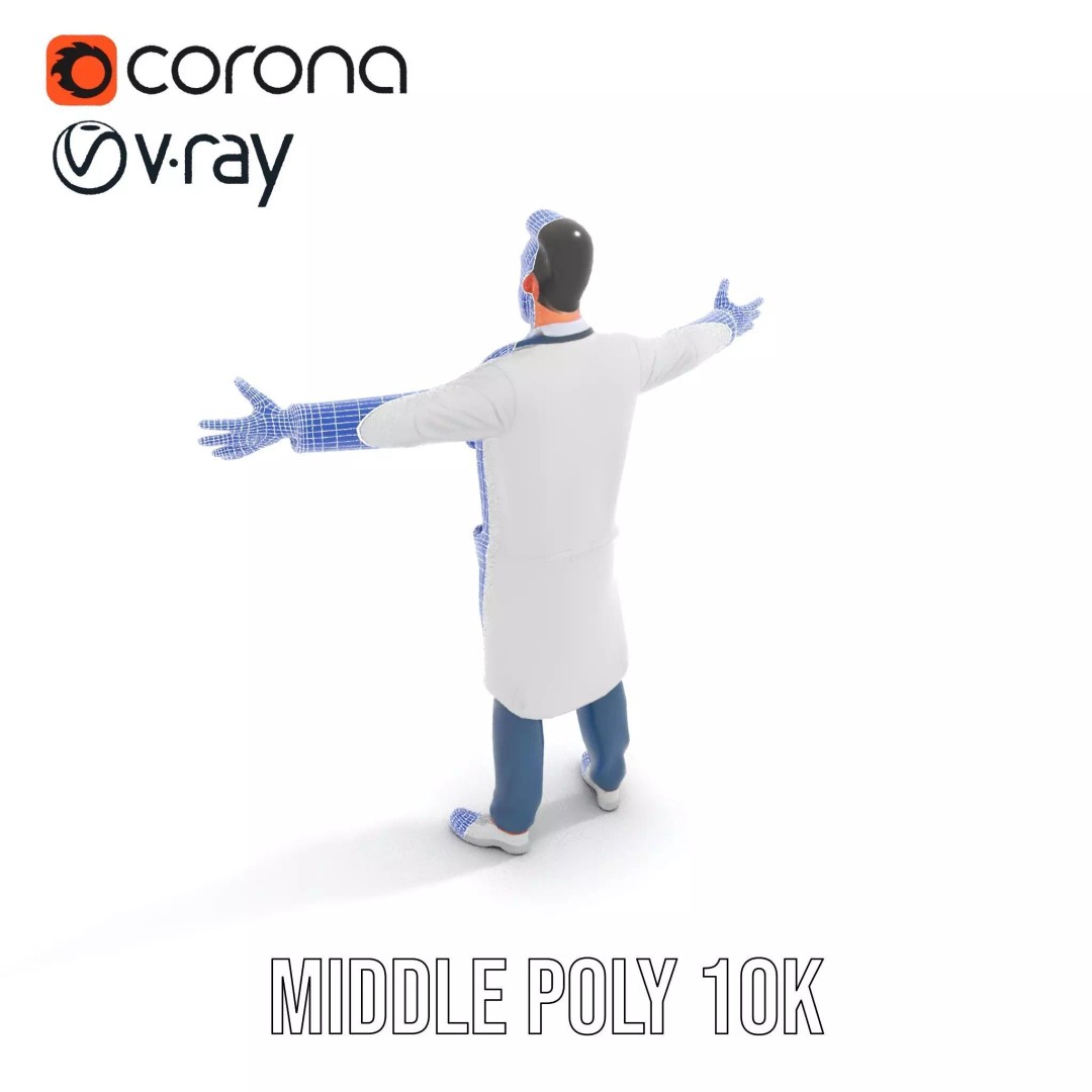 Friendly Doctor 3D Model – Low Poly Character with Stethoscope, FBX - View 17