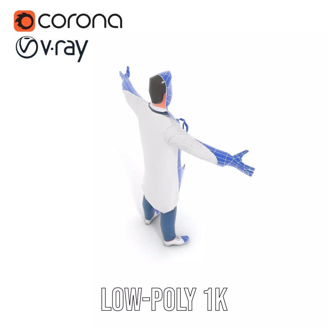 Friendly Doctor 3D Model – Low Poly Character with Stethoscope, FBX - View 18
