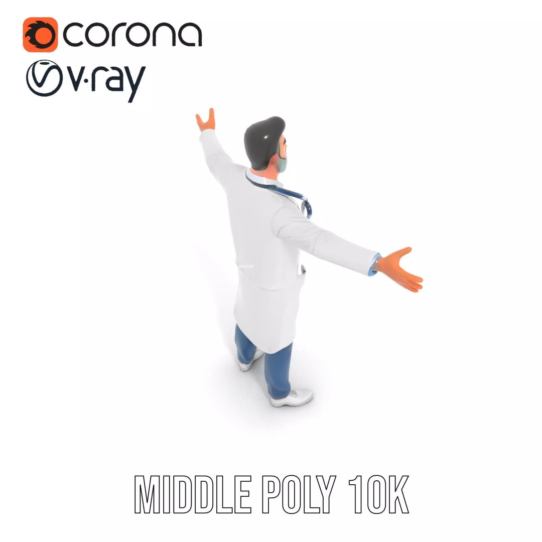 Friendly Doctor 3D Model – Low Poly Character with Stethoscope, FBX - View 22
