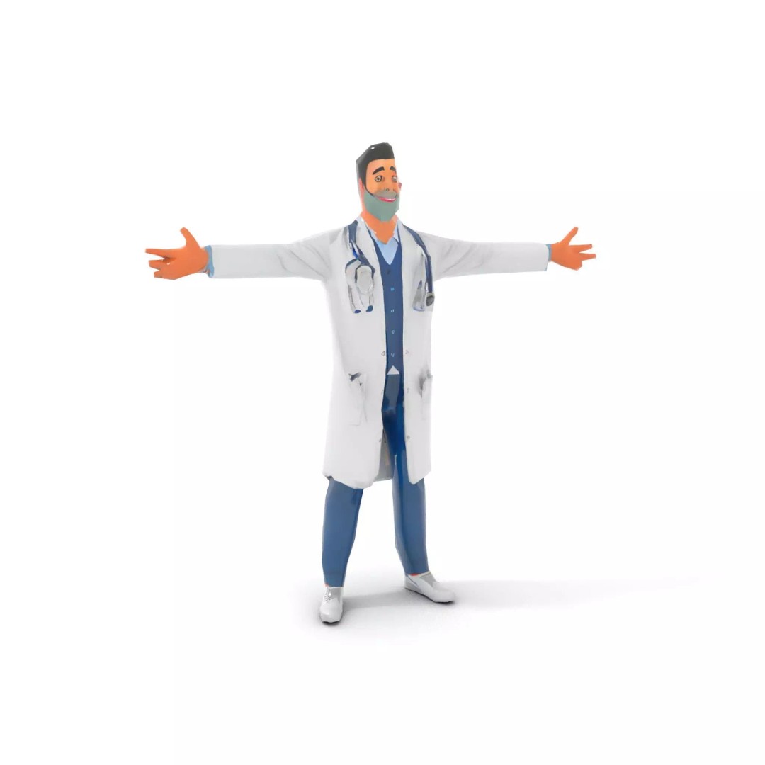 Friendly Doctor 3D Model – Low Poly Character with Stethoscope, FBX - View 25