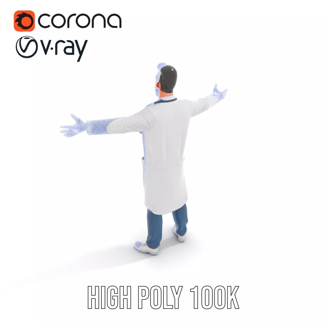 Friendly Doctor 3D Model – Low Poly Character with Stethoscope, FBX - View 26