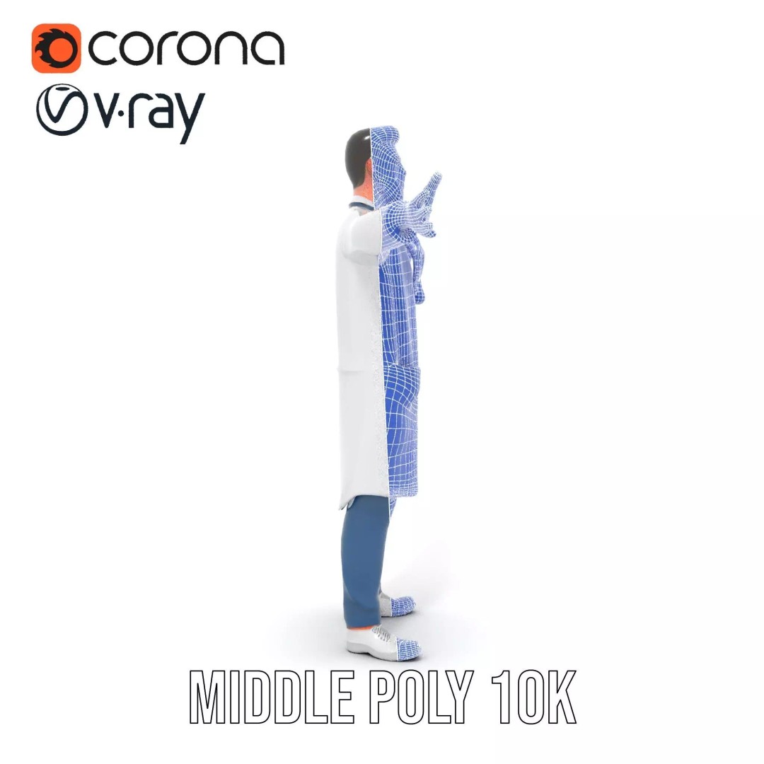 Friendly Doctor 3D Model – Low Poly Character with Stethoscope, FBX - View 27