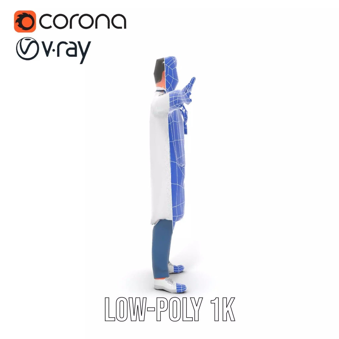 Friendly Doctor 3D Model – Low Poly Character with Stethoscope, FBX - View 28