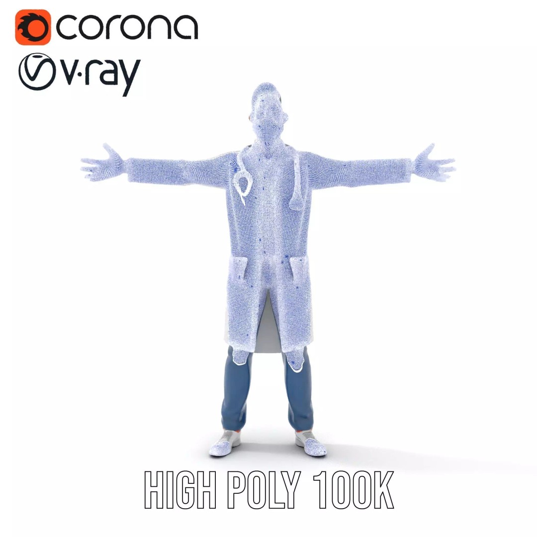 Friendly Doctor 3D Model – Low Poly Character with Stethoscope, FBX - View 29