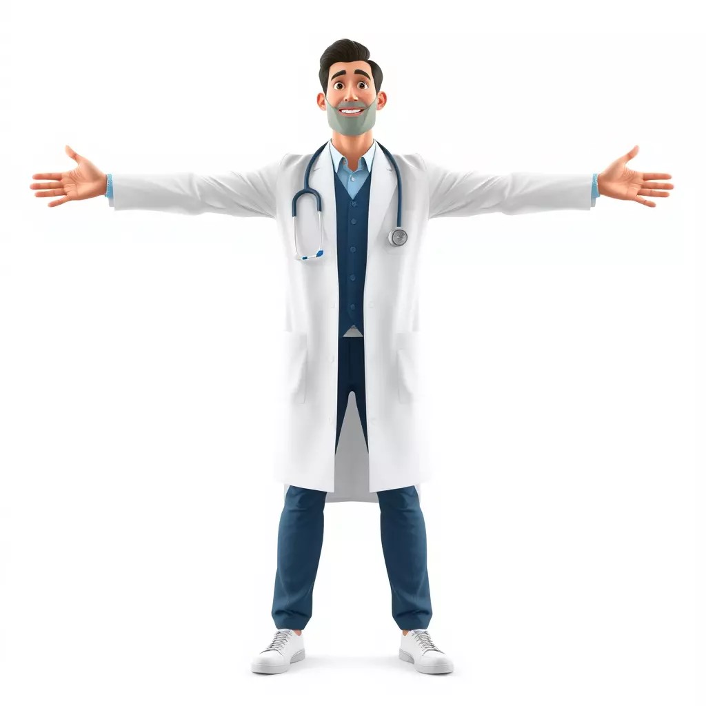 Friendly Doctor 3D Model – Low Poly Character with Stethoscope, FBX - View 3