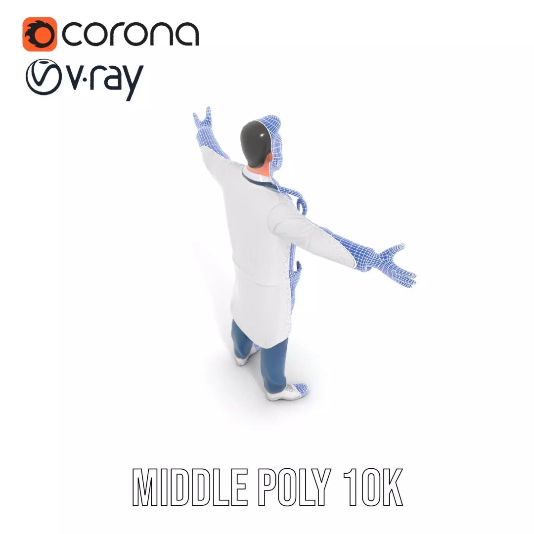 Friendly Doctor 3D Model – Low Poly Character with Stethoscope, FBX - View 30