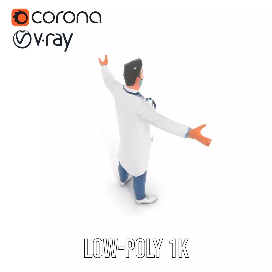 Friendly Doctor 3D Model – Low Poly Character with Stethoscope, FBX - View 31