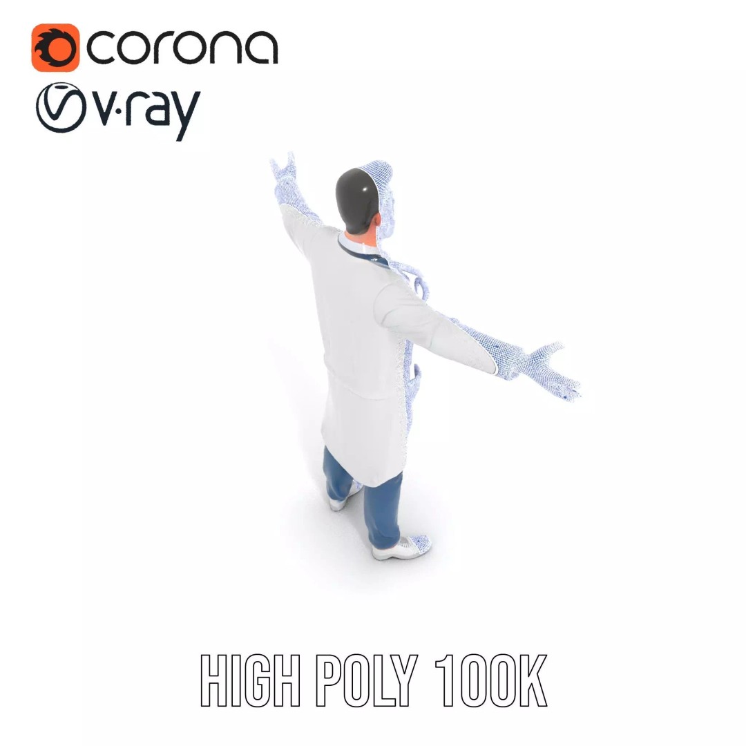 Friendly Doctor 3D Model – Low Poly Character with Stethoscope, FBX - View 32