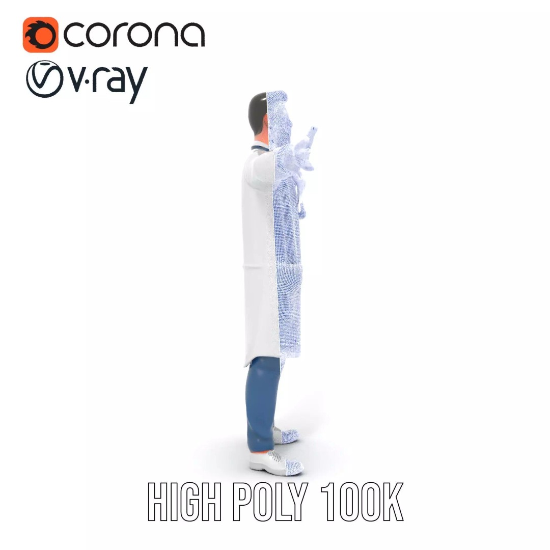 Friendly Doctor 3D Model – Low Poly Character with Stethoscope, FBX - View 33