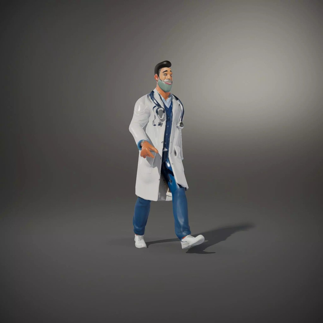 Friendly Doctor 3D Model – Low Poly Character with Stethoscope, FBX - View 34