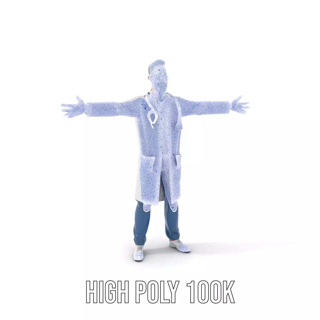 Friendly Doctor 3D Model – Low Poly Character with Stethoscope, FBX - View 5