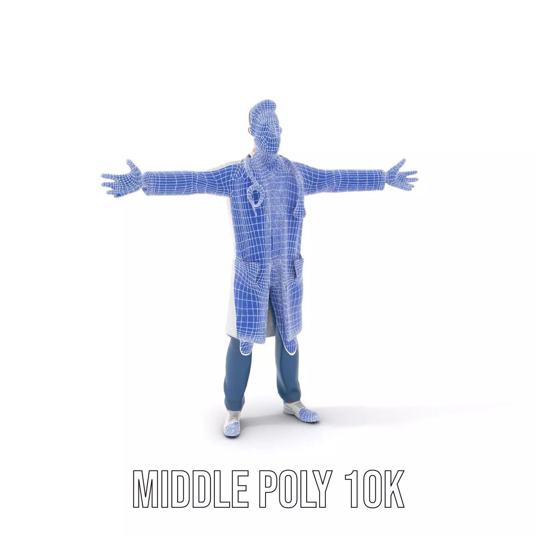 Friendly Doctor 3D Model – Low Poly Character with Stethoscope, FBX - View 6
