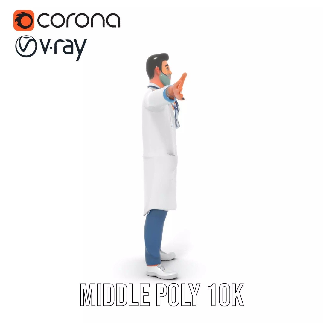 Friendly Doctor 3D Model – Low Poly Character with Stethoscope, FBX - View 7