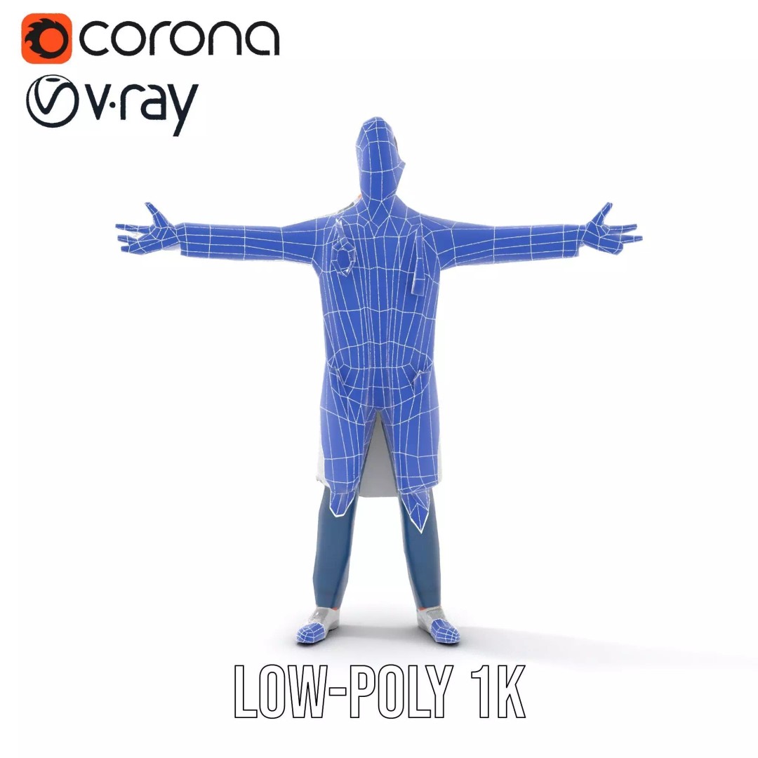 Friendly Doctor 3D Model – Low Poly Character with Stethoscope, FBX - View 9
