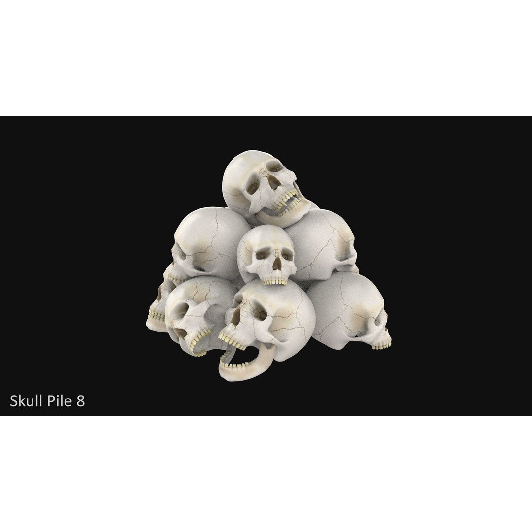 Skull Pile 3D Model – Low Poly Horror Asset Pack, OBJ, Game Ready - View 10