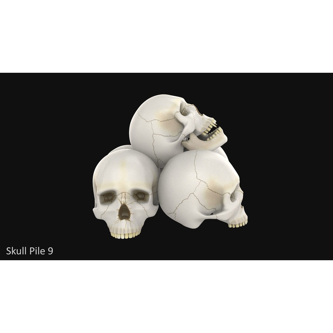 Skull Pile 3D Model – Low Poly Horror Asset Pack, OBJ, Game Ready - View 11