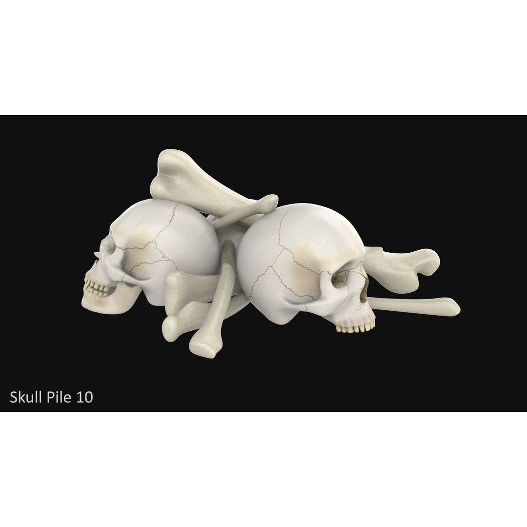 Skull Pile 3D Model – Low Poly Horror Asset Pack, OBJ, Game Ready - View 12