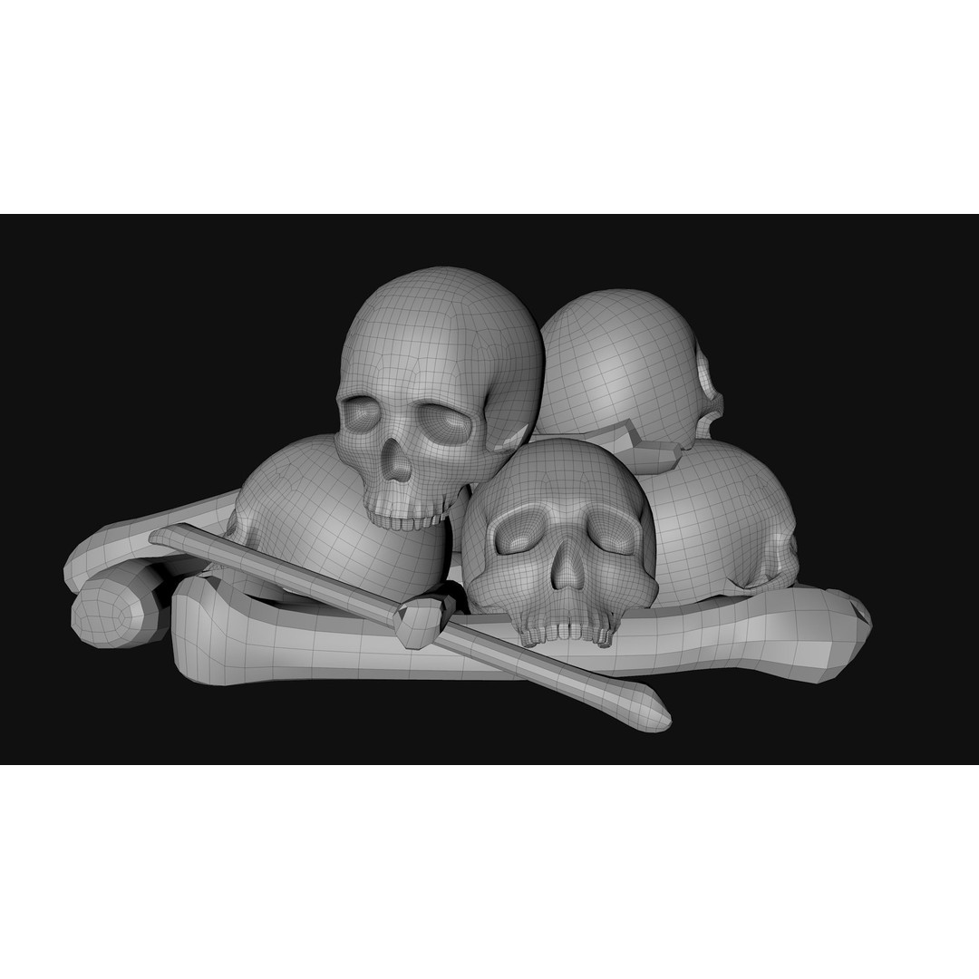 Skull Pile 3D Model – Low Poly Horror Asset Pack, OBJ, Game Ready - View 13