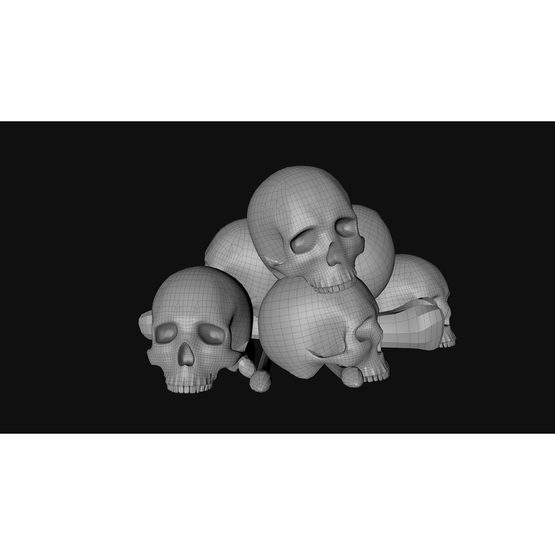 Skull Pile 3D Model – Low Poly Horror Asset Pack, OBJ, Game Ready - View 17