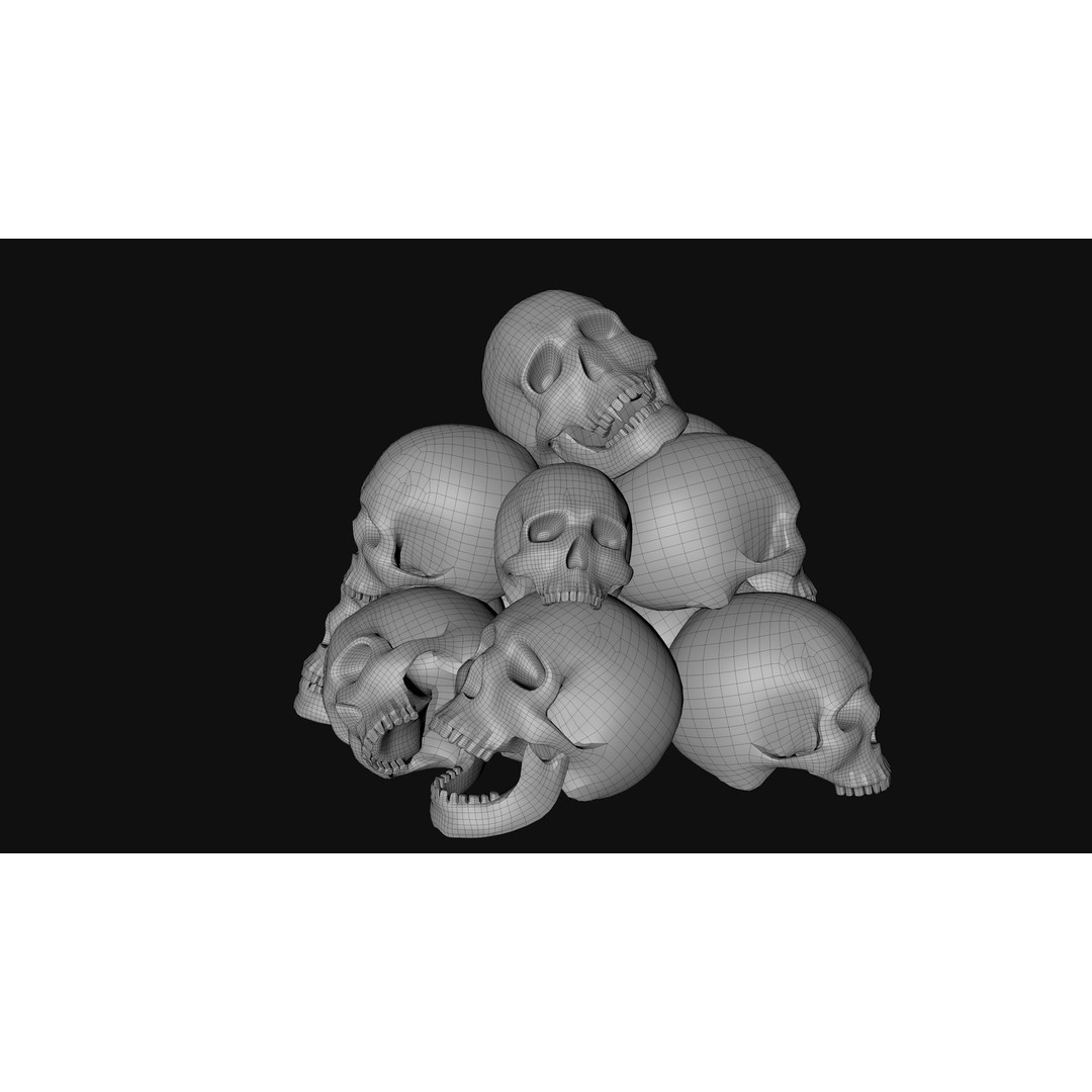 Skull Pile 3D Model – Low Poly Horror Asset Pack, OBJ, Game Ready - View 18