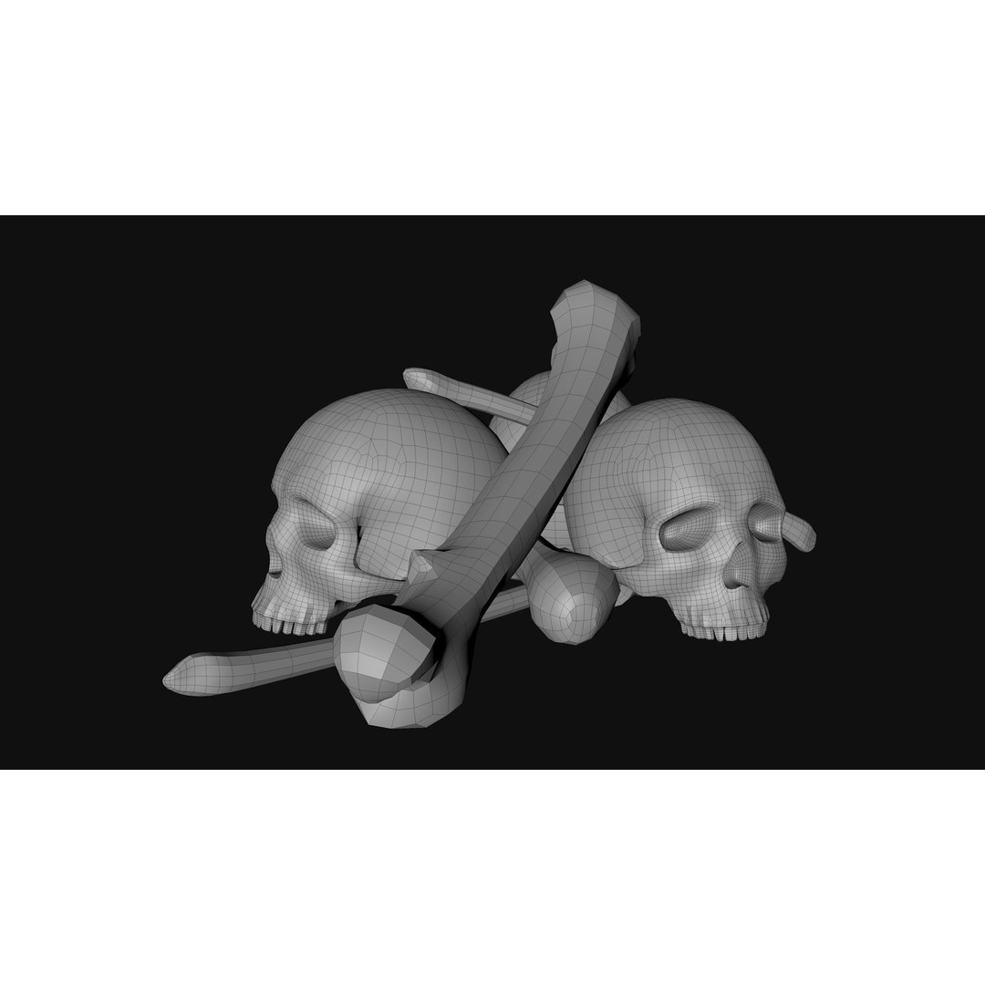 Skull Pile 3D Model – Low Poly Horror Asset Pack, OBJ, Game Ready - View 19