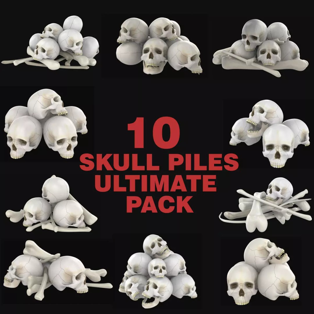 Skull Pile 3D Model – Low Poly Horror Asset Pack, OBJ, Game Ready - View 2