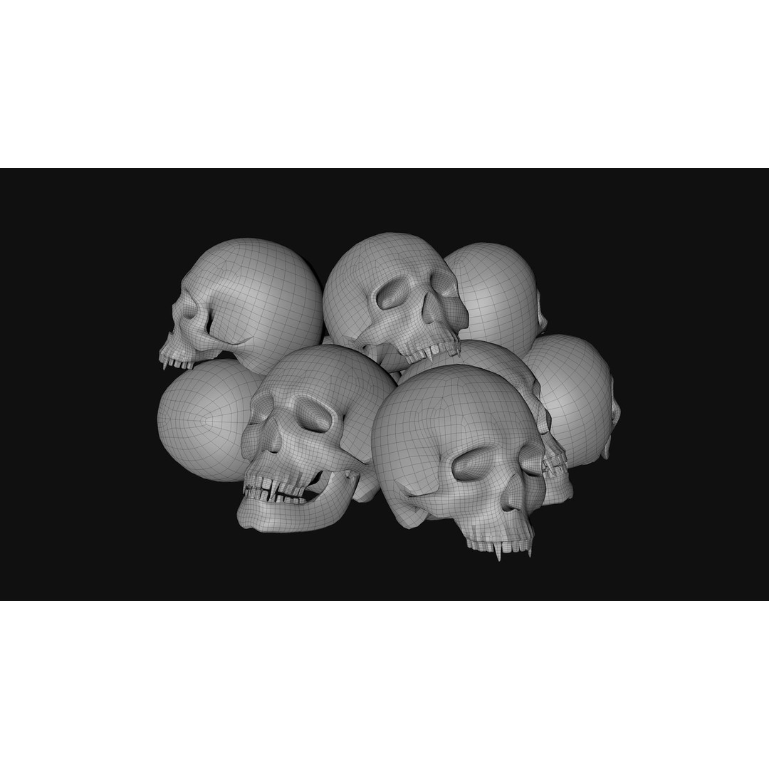 Skull Pile 3D Model – Low Poly Horror Asset Pack, OBJ, Game Ready - View 21