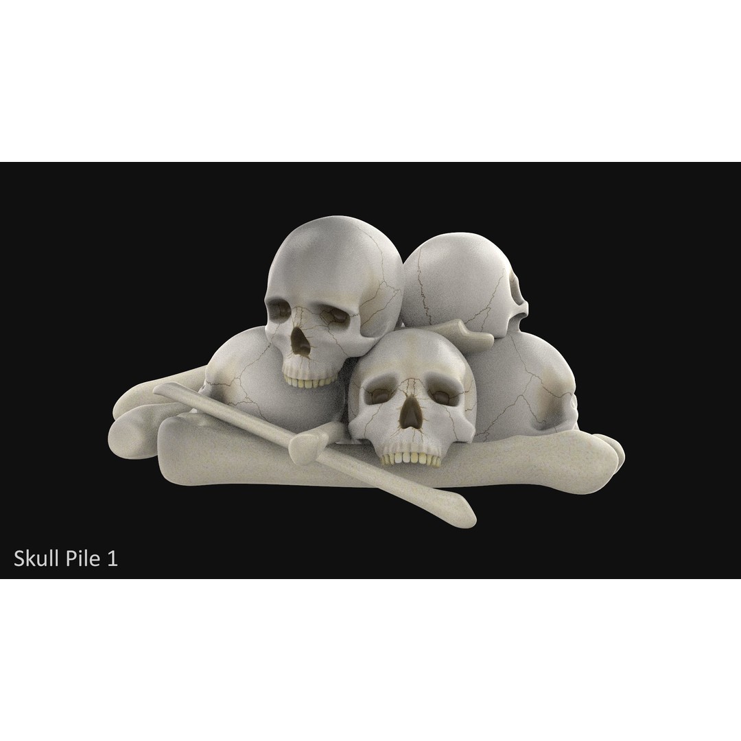 Skull Pile 3D Model – Low Poly Horror Asset Pack, OBJ, Game Ready - View 3