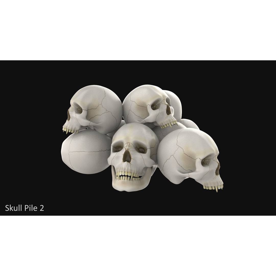 Skull Pile 3D Model – Low Poly Horror Asset Pack, OBJ, Game Ready - View 4