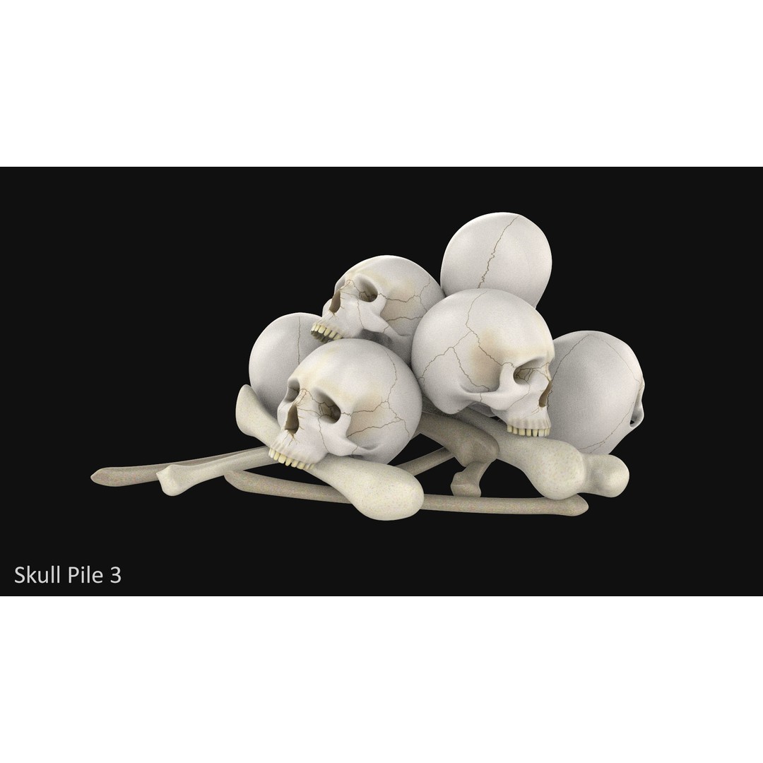 Skull Pile 3D Model – Low Poly Horror Asset Pack, OBJ, Game Ready - View 5