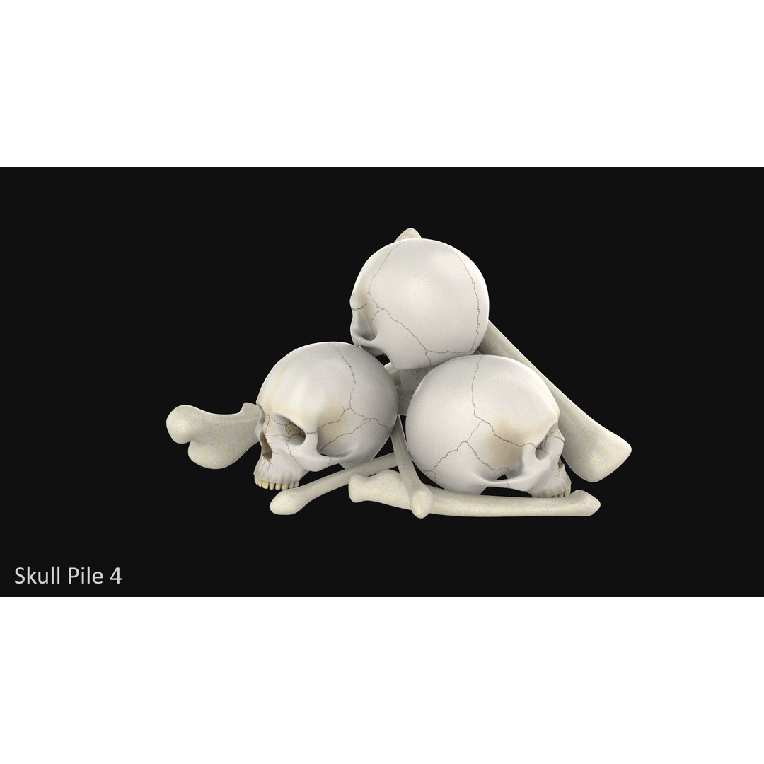 Skull Pile 3D Model – Low Poly Horror Asset Pack, OBJ, Game Ready - View 6