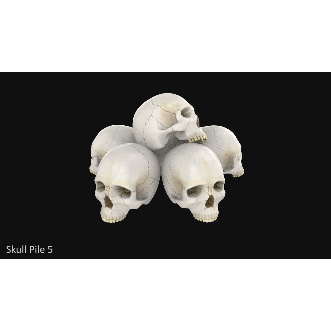 Skull Pile 3D Model – Low Poly Horror Asset Pack, OBJ, Game Ready - View 7