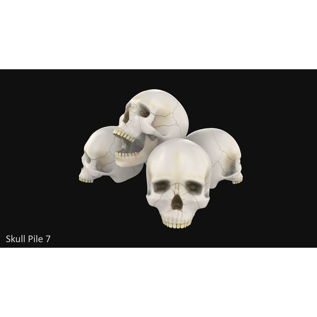 Skull Pile 3D Model – Low Poly Horror Asset Pack, OBJ, Game Ready - View 9