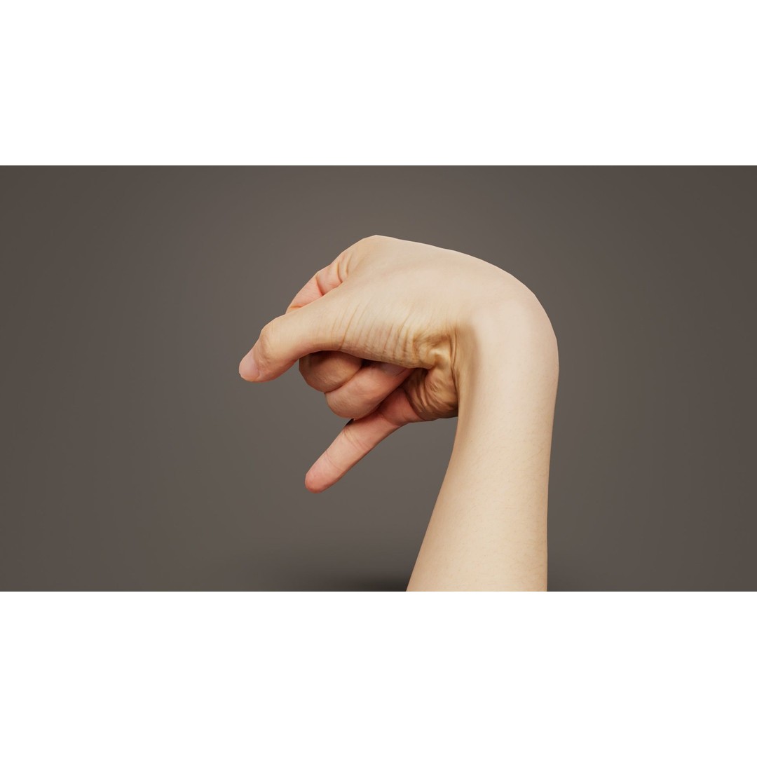 Finger Alphabet J 3D Model – Low Poly Hand Character, FBX, PBR - View 9