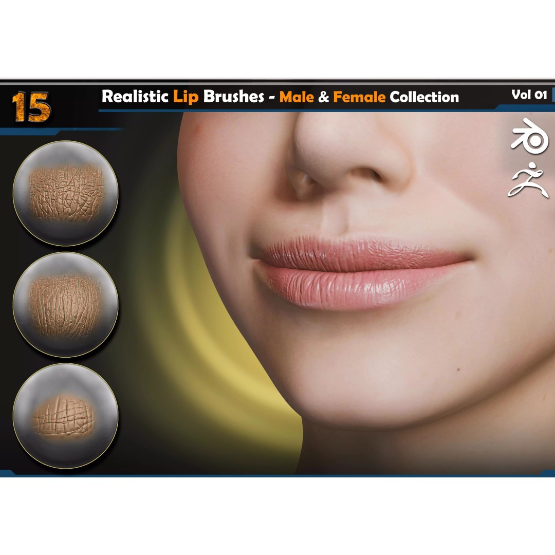 Realistic Lip Brushes 3D Model – Male-Female Collection, ZBrush & Blender - View 2