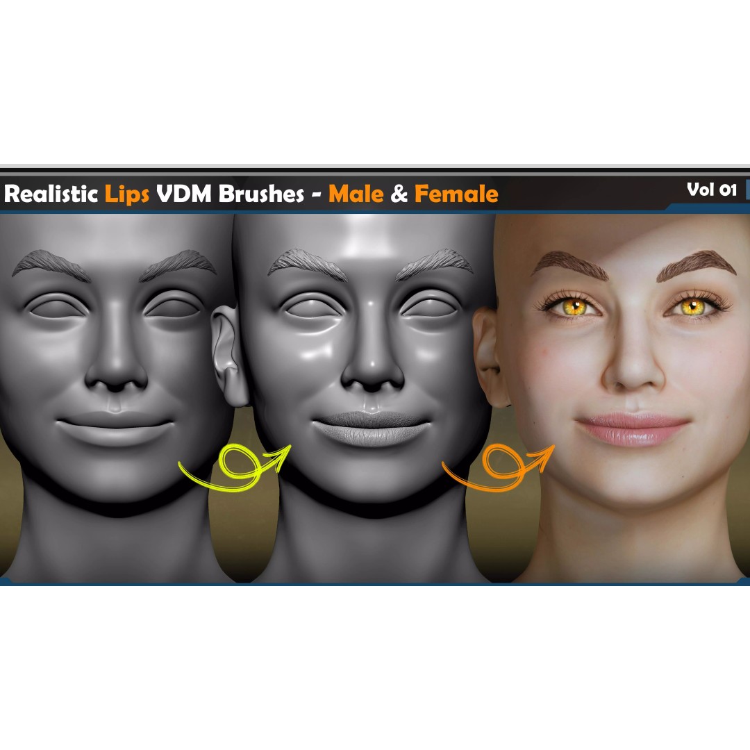 Realistic Lip Brushes 3D Model – Male-Female Collection, ZBrush & Blender - View 3