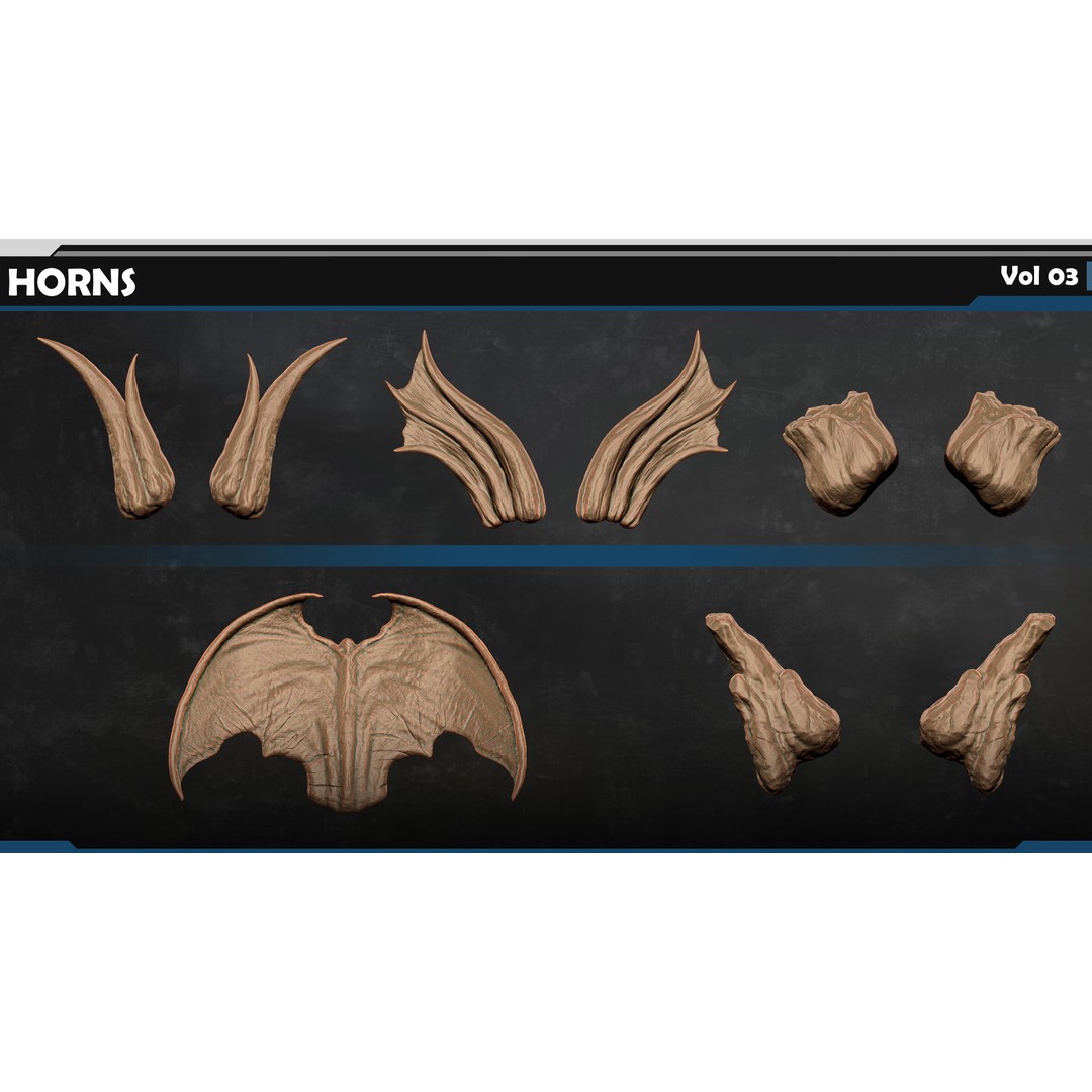 Horns 3D Model – Creature Detail Set with PBR Textures, FBX