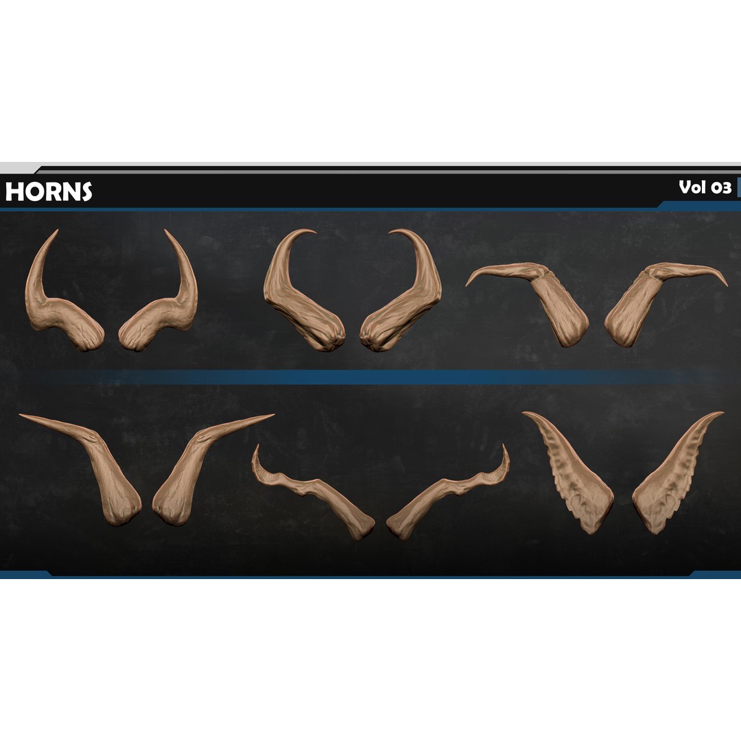 Horns 3D Model – Creature Detail Set with PBR Textures, FBX - View 10