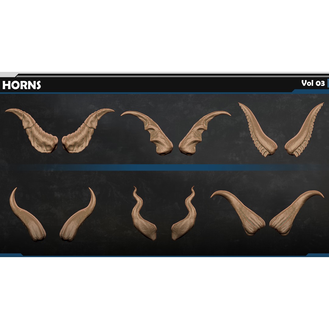 Horns 3D Model – Creature Detail Set with PBR Textures, FBX - View 11