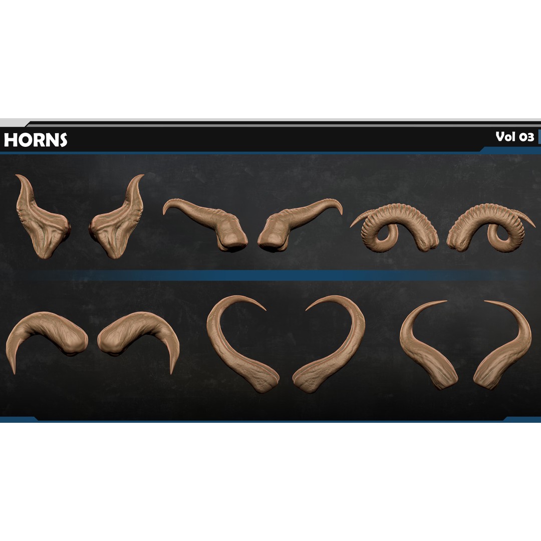 Horns 3D Model – Creature Detail Set with PBR Textures, FBX - View 12