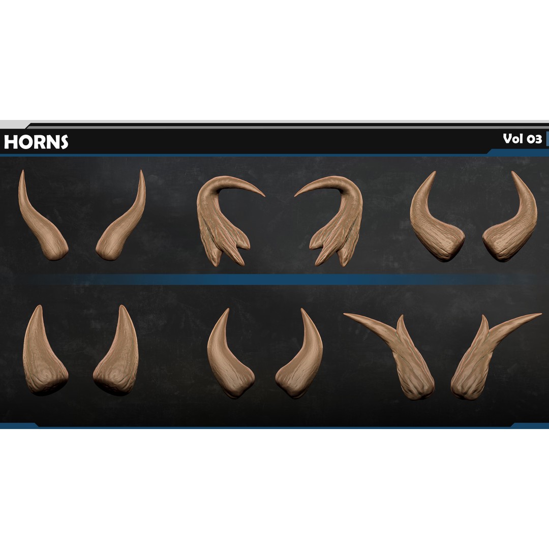 Horns 3D Model – Creature Detail Set with PBR Textures, FBX - View 13