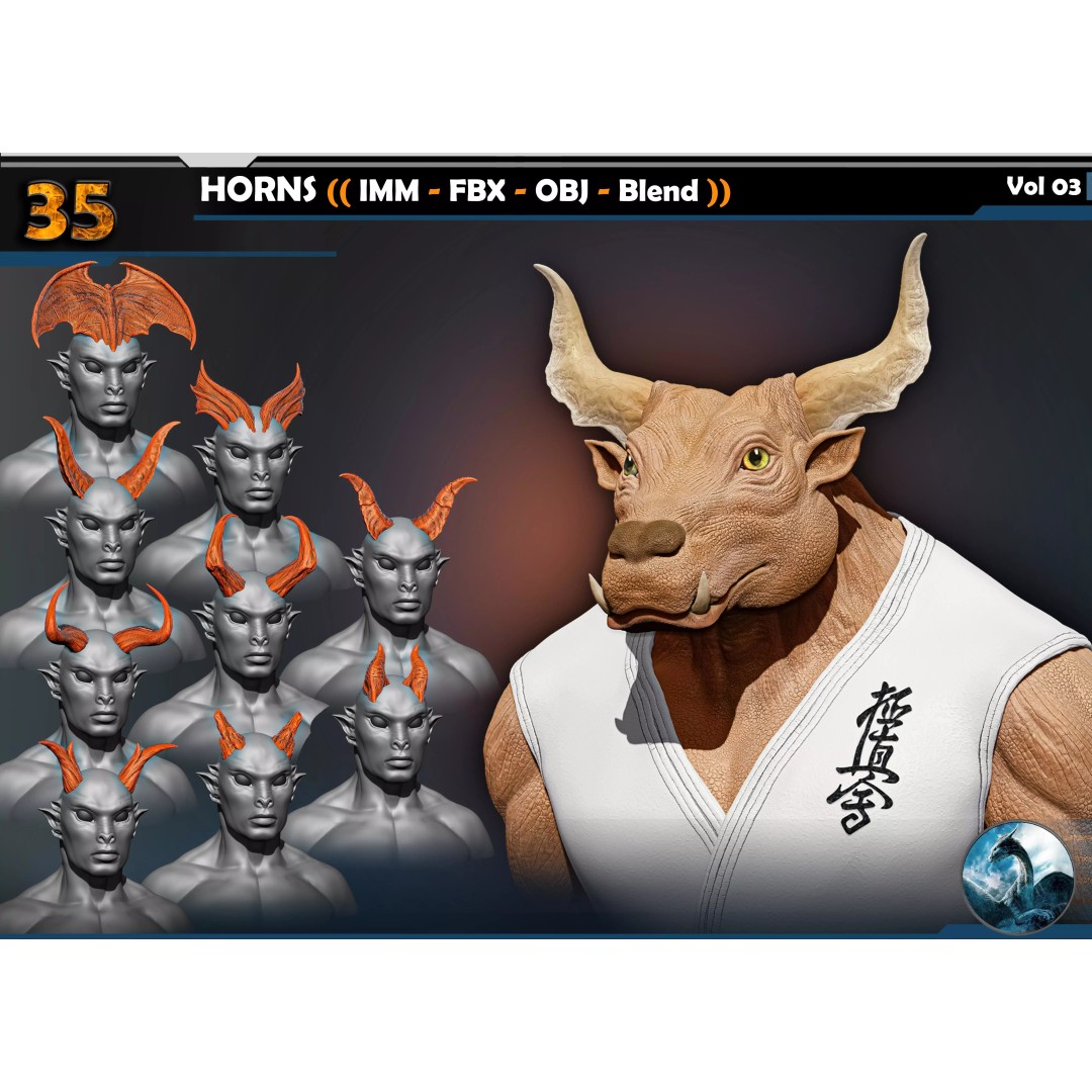 Horns 3D Model – Creature Detail Set with PBR Textures, FBX - View 2